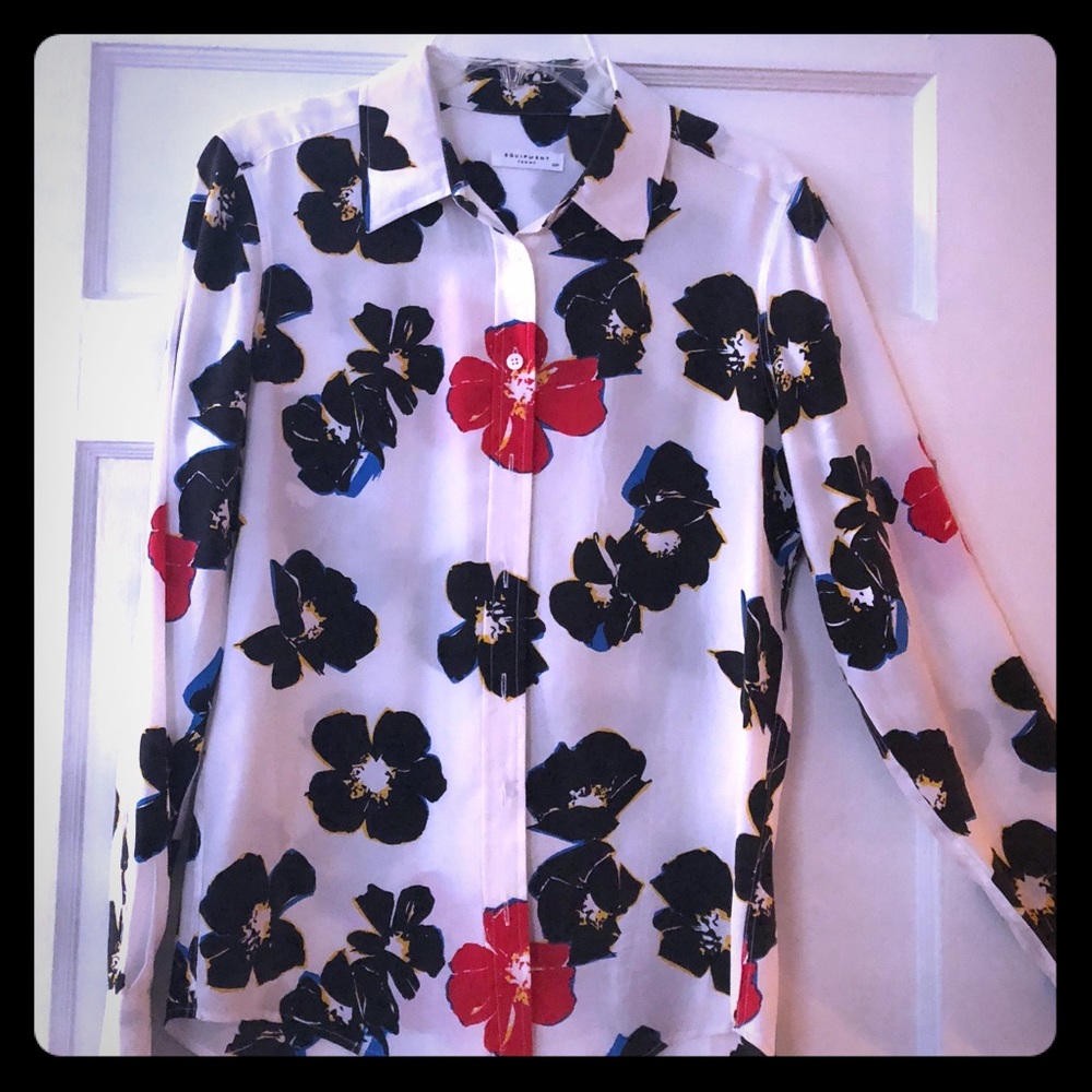 Equipment - Long sleeve retro print silk shirt